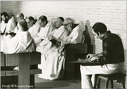 Stanley Roseman drawing Trappist monks in choir.  Photo by Ronald Davis