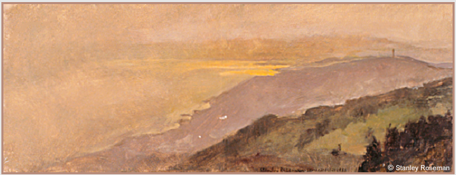 Landscape by Stanley Roseman, "Spring Evening - View of Mont-Pelerin and Lake Geneva," 1988, Musee des Beaux-Arts, Rouen.  Stanley Roseman