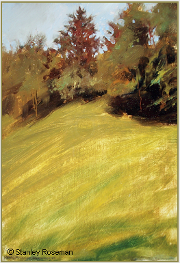 Landscape by Stanley Roseman, "August Afternoon - A Pasture on the Edge of an Alpine Wood," 1991, Private collection, Geneva.  Stanley Roseman