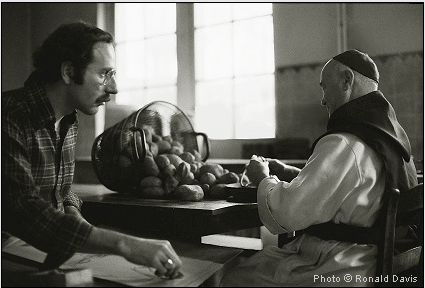 Stanley Roseman drawing a Belgian Trappist monk in the kitchen. Photo  Ronald Davis